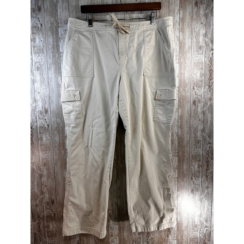 L.L Bean Favorite Fit Pant Womens 18‎ Khaki Tan Hiking Roll Tab Utility Cargo